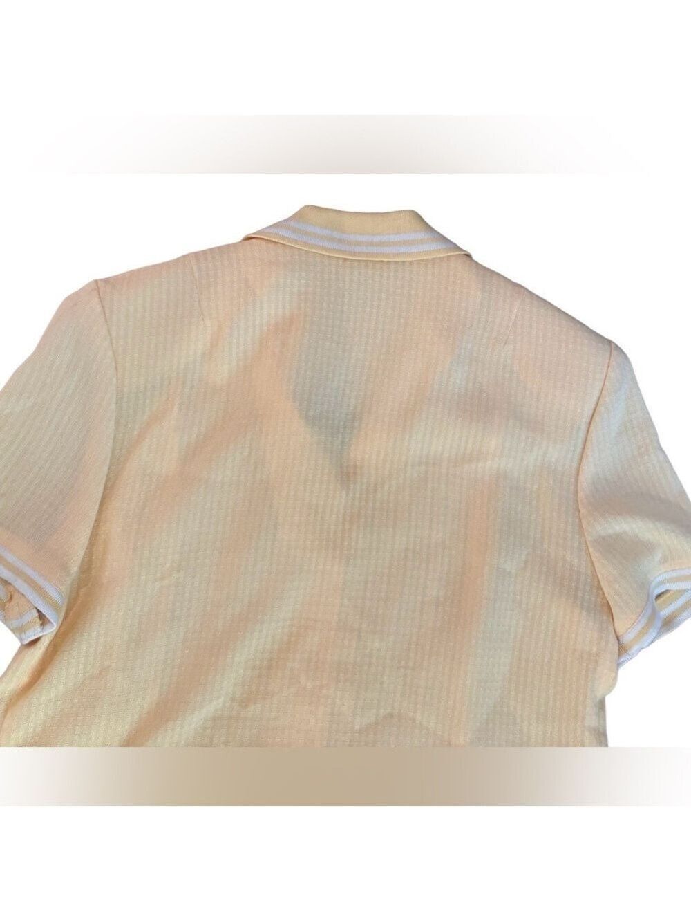 90s 2 PC SUNSHINE YELLOW TEXTURED FABRIC CROPPED POLO TOP & PANT PLAZA SOUTH 12P - Picture 7 of 15